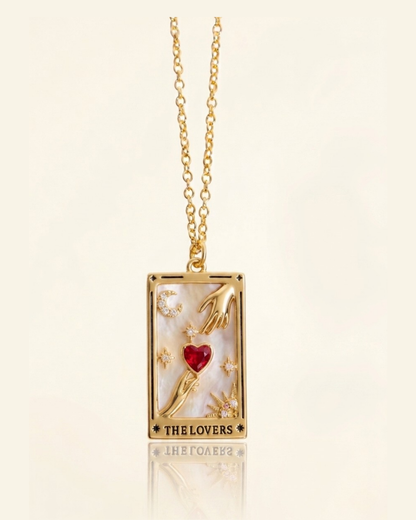 The Lovers Tarot Card Gold Plated Pendant and Chain