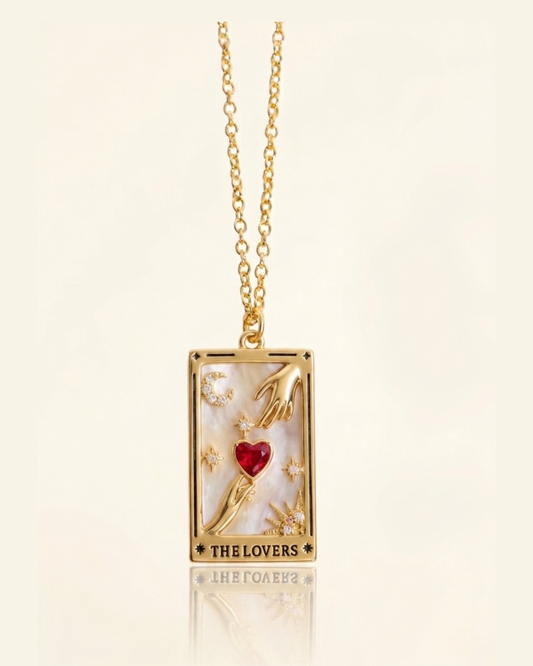 The Lovers Tarot Card Gold Plated Pendant and Chain