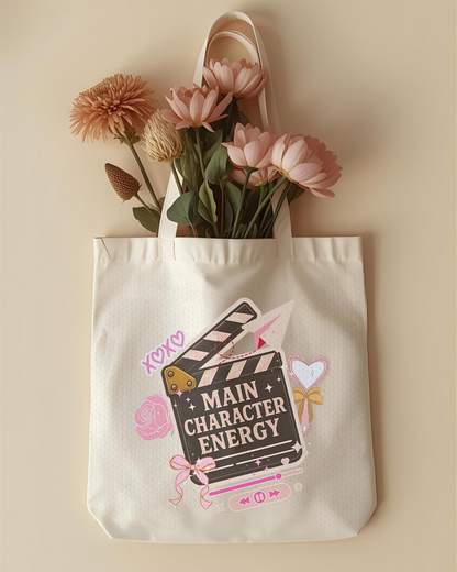 Eden and Seraph Printed Cotton Tote Bag with Zipper- Main Character Energy