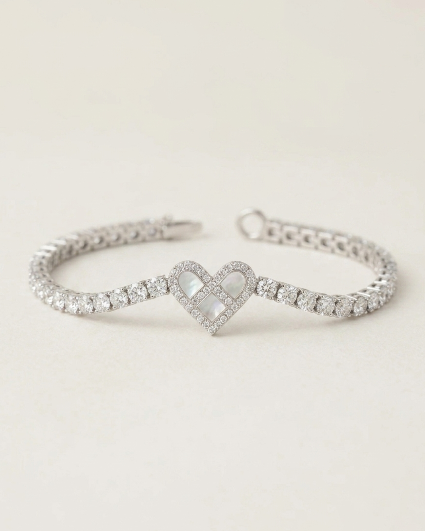 Silver Heart Adjustable Tennis Bracelet