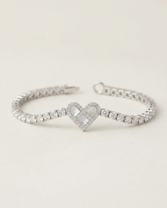 Silver Heart Adjustable Tennis Bracelet