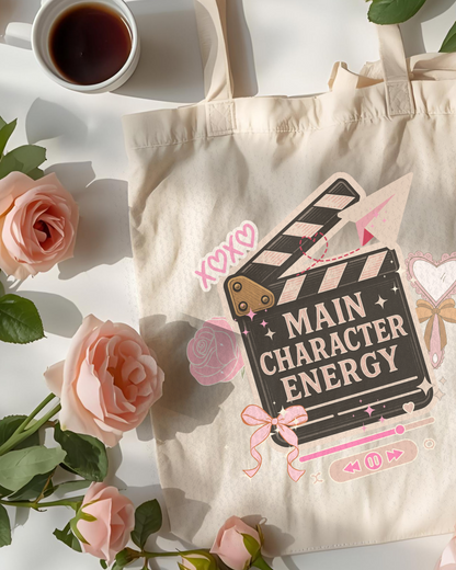 Eden and Seraph Printed Cotton Tote Bag with Zipper- Main Character Energy