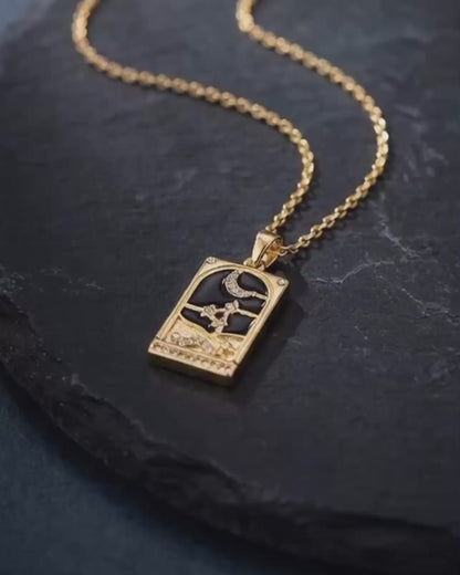 Knight of Cups Gold Plated Stainless Steel Enamel Pendant and Chain